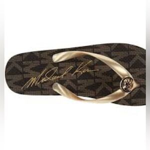Michael Kors Gold and Brown Sandals with Logo Detail